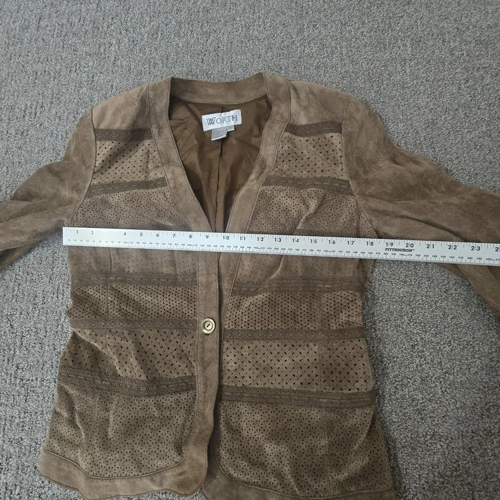 Worth 100% Leather Brown Suede Jacket Lace Detail Womens Size 6‎ Boho Western
